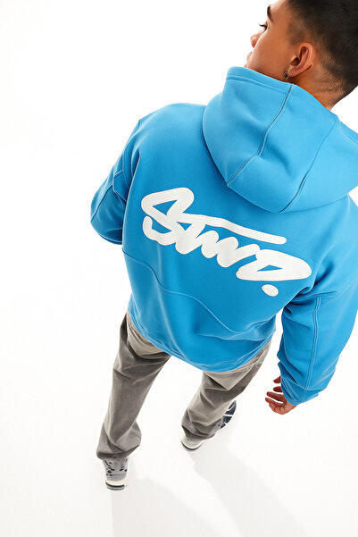 CLASSY.MODA Unisex 3 Yarn O Oversized Stwd Lettering B Printed K Hooded Kangaroo Pocket Streetwear Hoodie Sweat