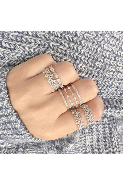 Pursehuit Set de 8 inele, argintii cu pietre, Buster C2