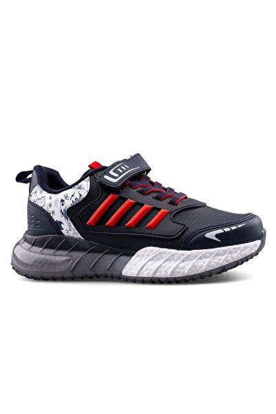 Tuğba Ortopedi 748 Orthopedic Boys' Preschool Navy Blue/Red Waterproof Lighted Comfortable Sneaker