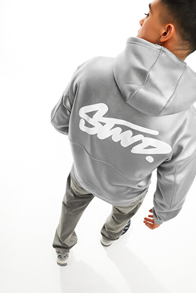 CLASSY.MODA Unisex 3 Yarn O Oversized Stwd Lettering B Printed K Hooded Kangaroo Pocket Streetwear Hoodie Sweat