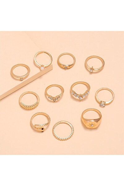 Pursehuit Set de 11 inele, aurii, cu pietre, Debbi C1
