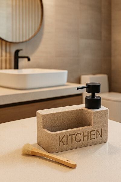 Kezze Taş Desenli Mutfak Sabunluk & Süngerlik Organizer - Siyah Detaylı Moder...