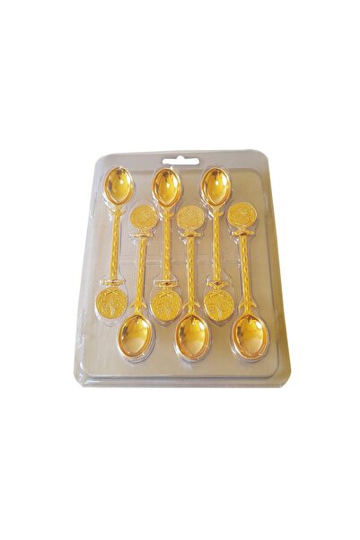 BUSEM Set of 6 zamak spoons for Turkish tea, gold color, 150 gr,