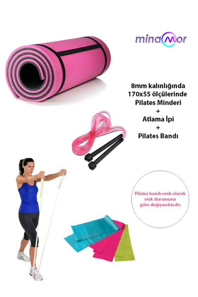 Minamor 8Mm 170x55 Pembe Renk Pilates Minderi - Atlama İpi - Pilates