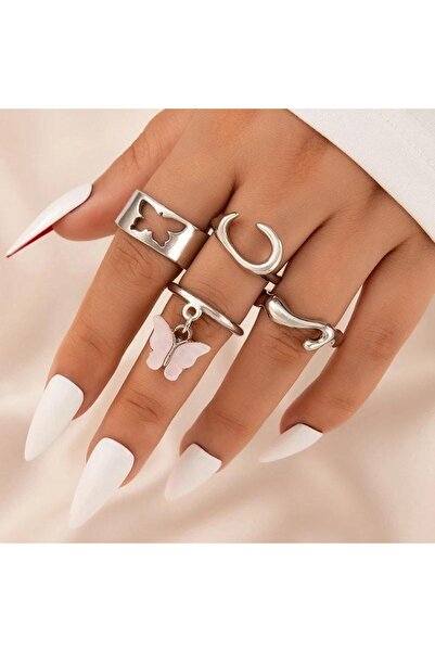 Pursehuit Set de 4 inele argintii, cu fluture, Thrine C5