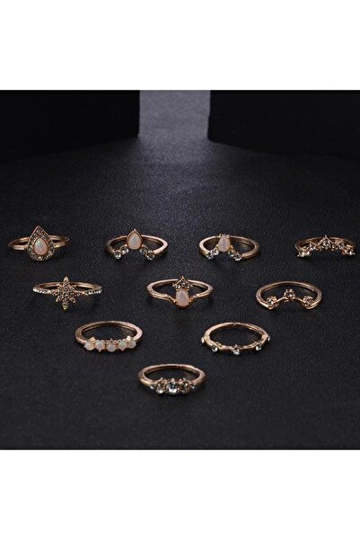 Pursehuit Set de 10 inele, aurii, cu pietre, Phelina C4