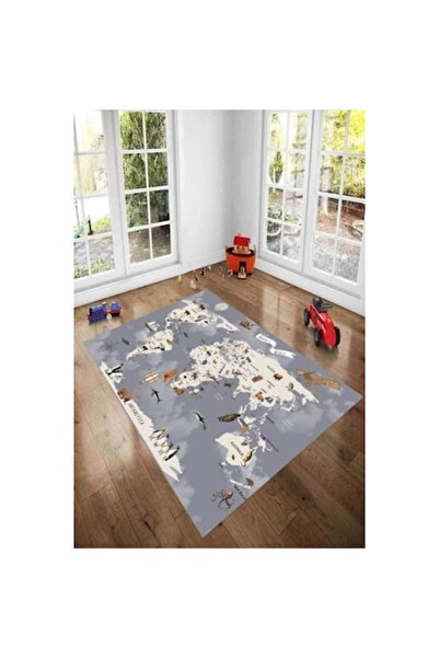 OEM Children's non-slip rug, world map design, grey, 120x180 cm