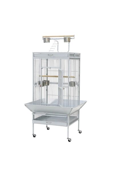 Dayang A11 Beyaz Ayaklı Papağan Kafesi Siyah 61x56x165 cm