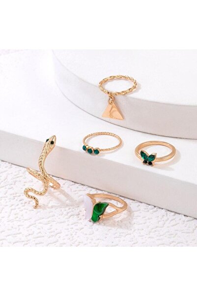 Pursehuit Set de 5 inele, aurii cu șarpe și pietre, Malcolm C3