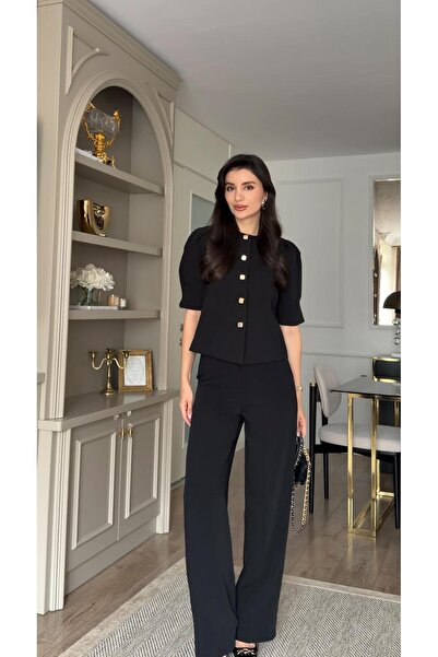 HAZELANNA Black Suit with Square Buttons