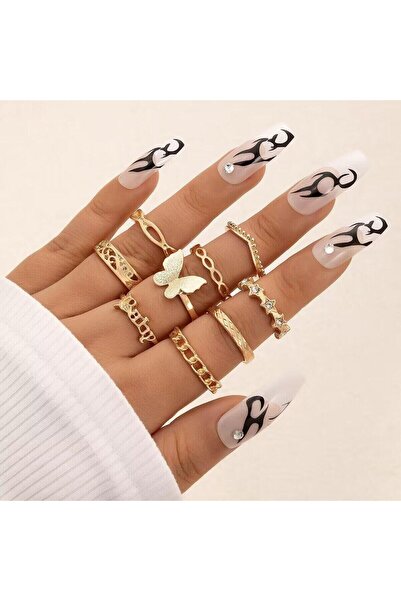 Pursehuit Set de 9 inele, aurii cu pietre, Malinda C6