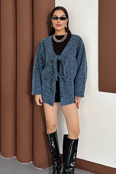 VAGGON Plush Cardigan with Tie Detail