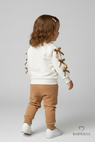 BABYDEN'S Baby Girl 2-Piece Tracksuit Set with Bow, Shoulder Snaps, Side Ribbon Detail, 100% Cotton Transitional Bottom-Top