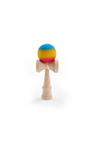 NO BRAND Kendama din lemn siliconat, model tricolor, cupe mari, 18 cm