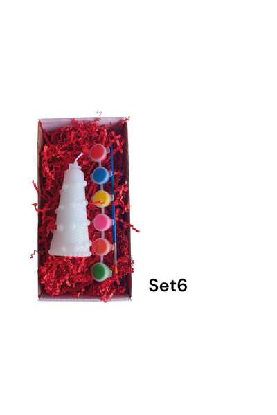 kasa Lumanarilor Set pictura figurina Craciun, Lumanare Bradut Alb, Set 6 cul...