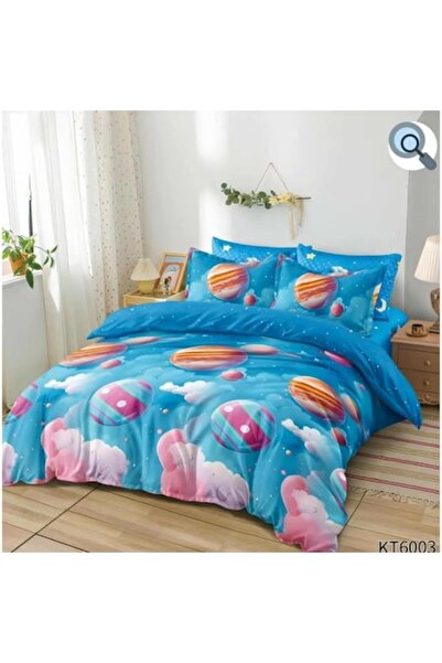 OEM CHIRASO 6-piece Finet Bed Linen Set (180x200+25 cm), light blue-pink