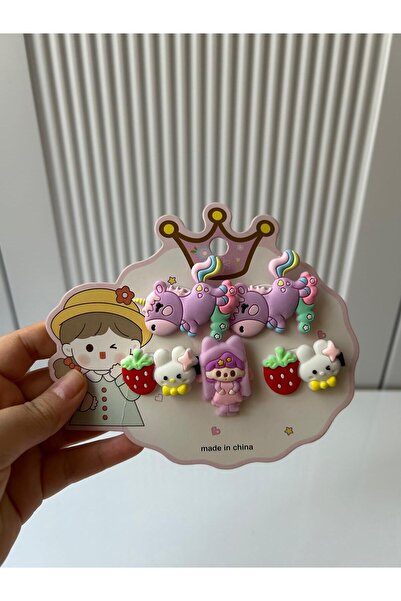 NehirBijuterii Sevimli Silikon Çocuk Saç Tokası Seti - Unicorn, Çilek, Tavşan...