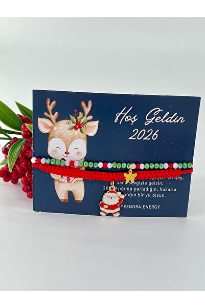 YES-NORA 2026 Yeni Yıl Şans Bilekliği Kırmızı Yeşil İpli El Örgüsü Yılbaşı Ça...