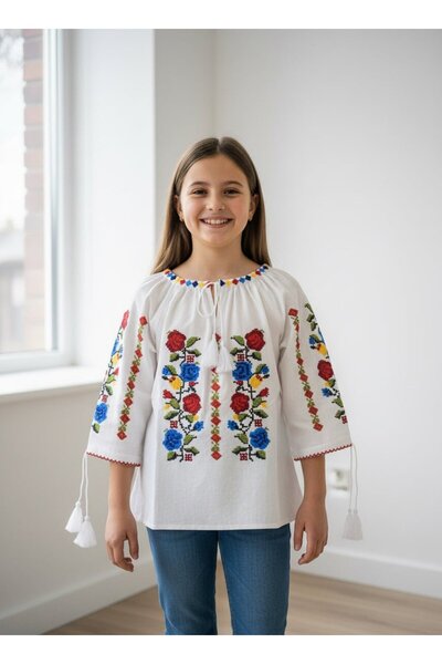 KidsMagazin Ie pentru fete cu model floral - Trandafiri tricolor