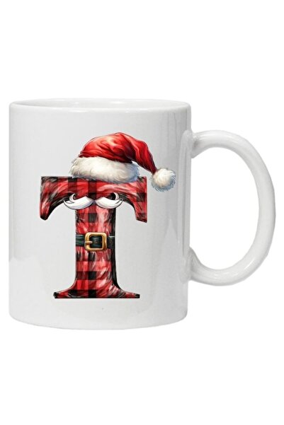 CRD PRINT Personalized Winter Print Mug (name initial 'T') - Model 3, White Ceramic, 330 ml