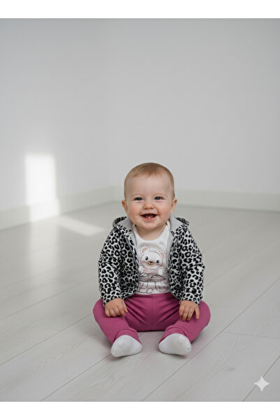 Minipiti Leopar desenli kız bebek 3'lü takım