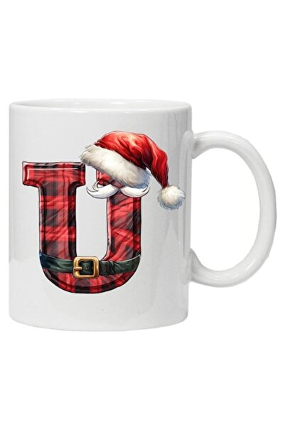 CRD PRINT Cană personalizată cu imprimeu de iarnă „inițiala U”, model 3, albă...