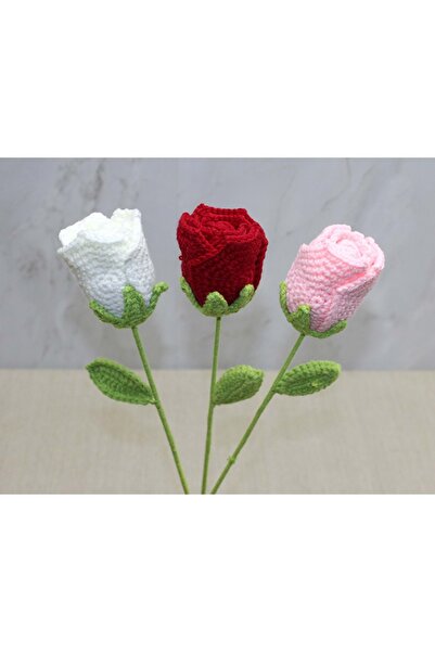 Store Trandafir unic tricotat manual – Floare decorativă realizată manual 40 cm