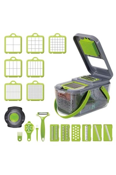 stuffix Πολυλειτουργικό τρίφτη 22 τεμαχίων για λαχανικά και φρούτα, πράσινο/γκρι