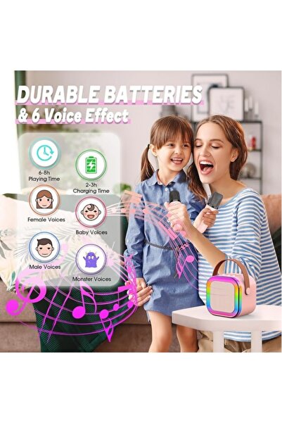 stuffix Set of 2 Karaoke Microphones with Portable Speaker, LED Colors, Wireless, Bluetooth, Vocal Effects,