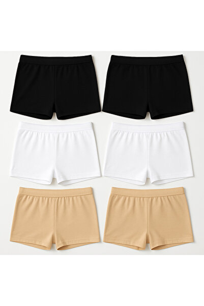 OLİZZA Women's Boxer Panties 6-Piece Cotton Stretch Fabric High Waist Underwear (Black White Skin All Colors 2 Pieces)