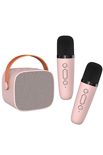 stuffix Karaoke Microphone Set with Portable Speaker, Wireless, 4 Voice Effects, 2 Mics, Bluetooth 5.0, Pink