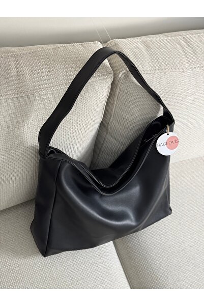 BAGLOVİS Single Handle Leather Casual Black Shoulder Bag En42 Boy28