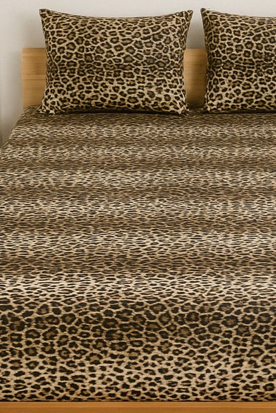 XVA Leopard Printed Double Fitted Sheet Set 180x200 cm, Pillowcase with Cover 2 Pieces 50x70 cm