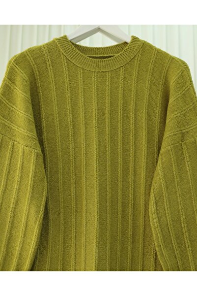 Modamorfo Corded Fabric Slit Yumoş Knitwear Tunic - Oil Green