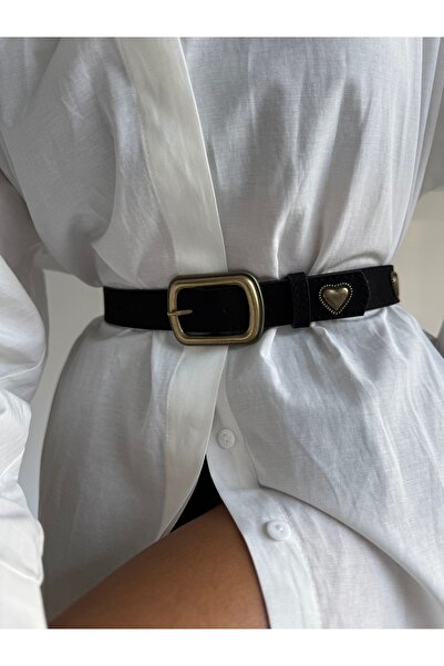Fiori Women's Trouser Belt with Square Buckle and Heart Accessories, Coat Belt, Shirt Belt, Dress Belt