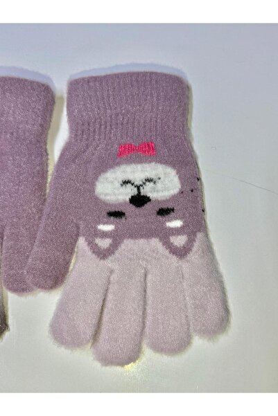 JHTshop Girl's Knitted Jacquard Warm Five-Finger Gloves Cute Hug Bear Embroidered 4-8 Years Old