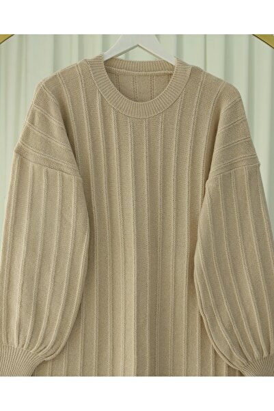 Modamorfo Corded Fabric Slit Yumoş Knitwear Tunic - Light Mink