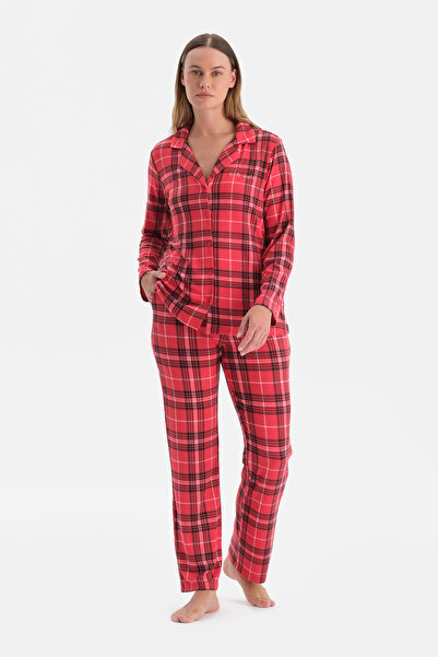 Dagi Red Plaid Thermal Shirt Pants Pajama Set