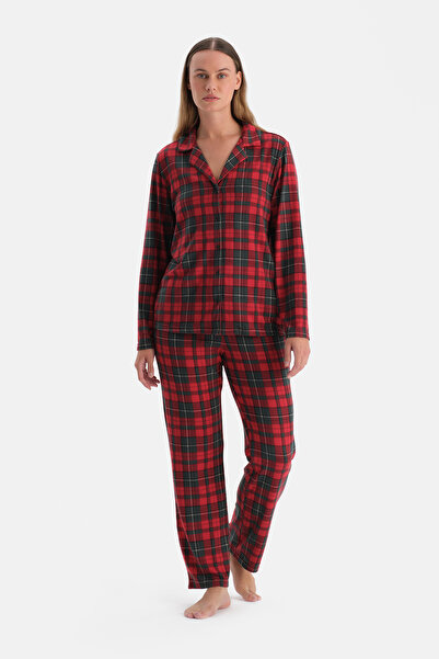 Dagi Red Plaid Thermal Shirt Pants Pajama Set