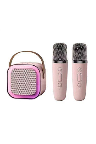 stuffix Mini portable karaoke machine, 2 microphones, colorful lights, pink