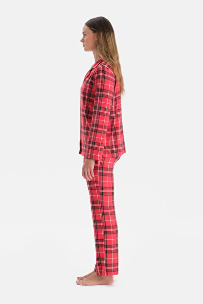 Dagi Red Plaid Thermal Shirt Pants Pajama Set