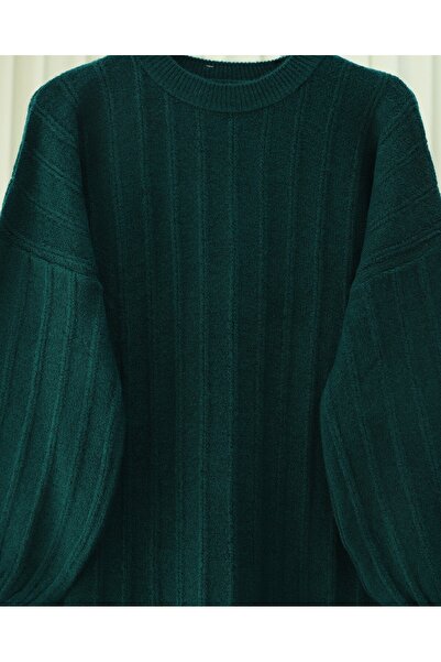 Modamorfo Corded Fabric Slit Yumoş Knitwear Tunic - Emerald