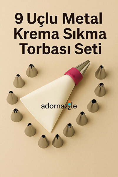 adornazzle 9 Uçlu Metal Krema Sıkma Torbası Seti, Paslanmaz Çelik Uçlu Pasta ...