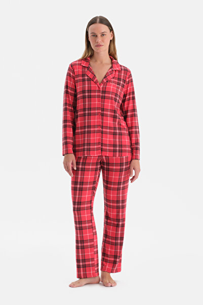 Dagi Red Plaid Thermal Shirt Pants Pajama Set