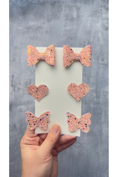 Toka Perisi Salmon Pink Mix Stella Glitter Glitter Bow Heart Butterfly (Metal 5cm /3Cm with Clip 6 Pieces)
