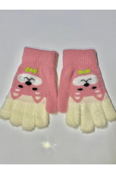 JHTshop Girl's Knitted Jacquard Warm Five-Finger Gloves Cute Hug Bear Embroid...