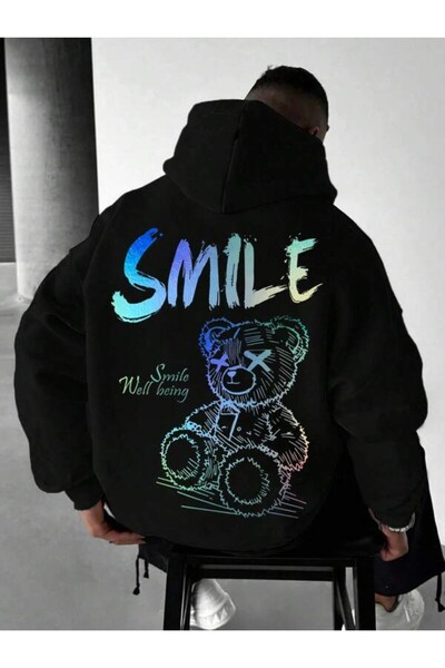 LAVİTTA Smile Bear Colorful Printed Unisex Oversized Hooded Hoodie