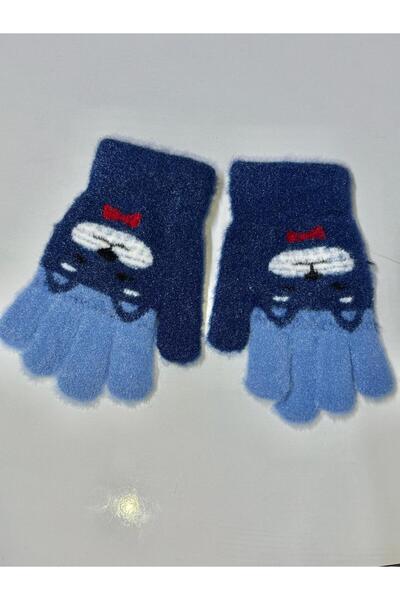 JHTshop Girl's Knitted Jacquard Warm Five-Finger Gloves Cute Hug Bear Embroid...