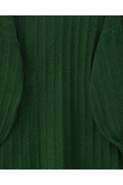 Modamorfo Corded Fabric Slit Yumoş Knitwear Tunic - Dark Green