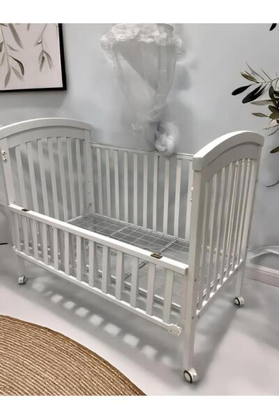 Baby shine White wooden crib 130x70 cm - opens on the mother's side